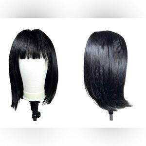 Natural Black Human Hair Face Framing 14 Inch Glueless Bob Wig With Bangs
